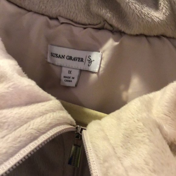 SUSAN GRAVER Lt. Pink Puff Parka/Jacket Detachable Fur Lined Hood Zip/Snap SZ 1X - Picture 6 of 10